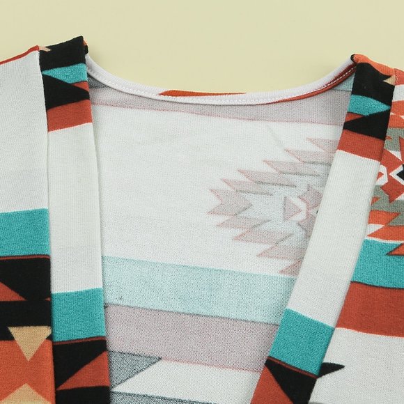 Multicolor Geometric Color Block Open Front Long Cardigan - Picture 4 of 5